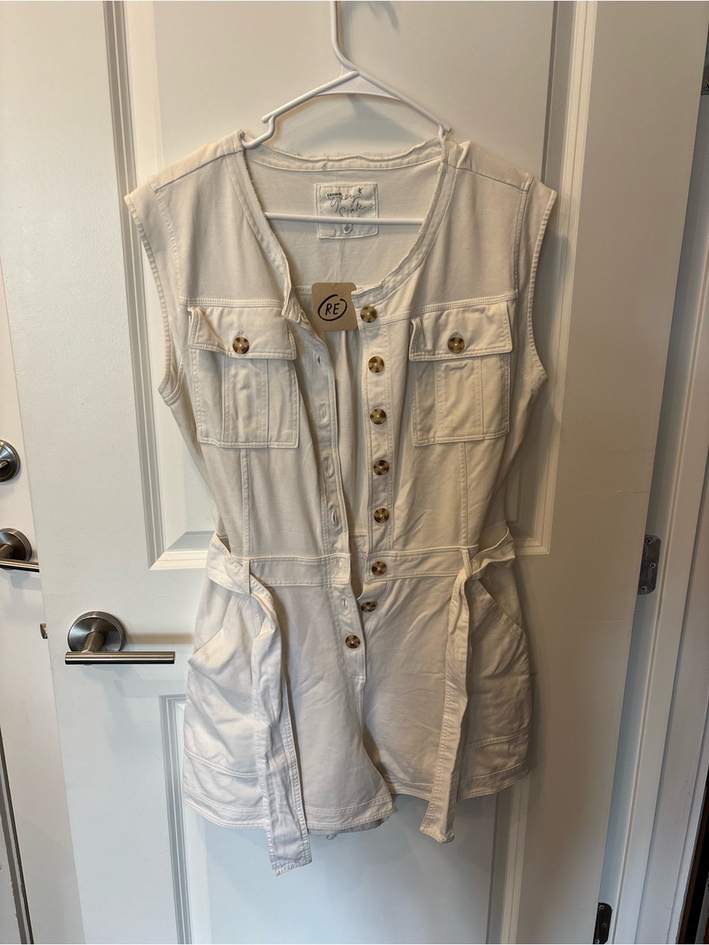 Grey State White Sleeveless Utility Romper